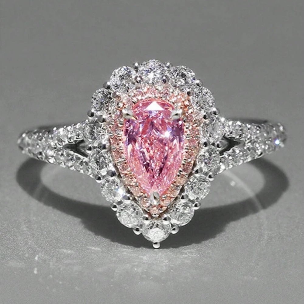Pink pear cubic zirconia ring